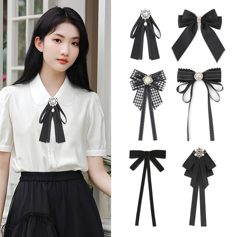 Gravata borboleta preta decoração feminina arco estilo britânico camisa colarinho bonito elegante 2025 novo estilo broch