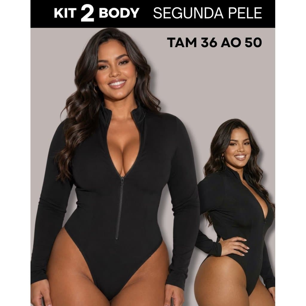 Kit Body Gola alta Segunda Pele Térmico Inverno Super Quentinho Não Marca Macio Premium Com Zíper Body