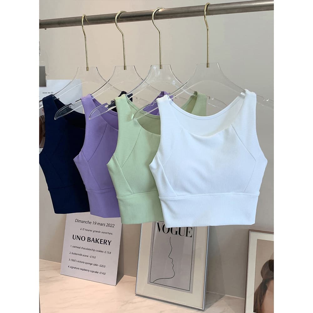 Yoga colete superior Pilates esportes roupa interior de alta intensidade à prova de choque Semi-fixado copo de uma peça