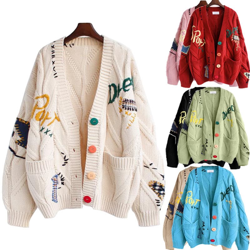 Cross-Border feminino torcido malha de manga comprida camisola Cardigan feminino outono inverno com decote em V colorido