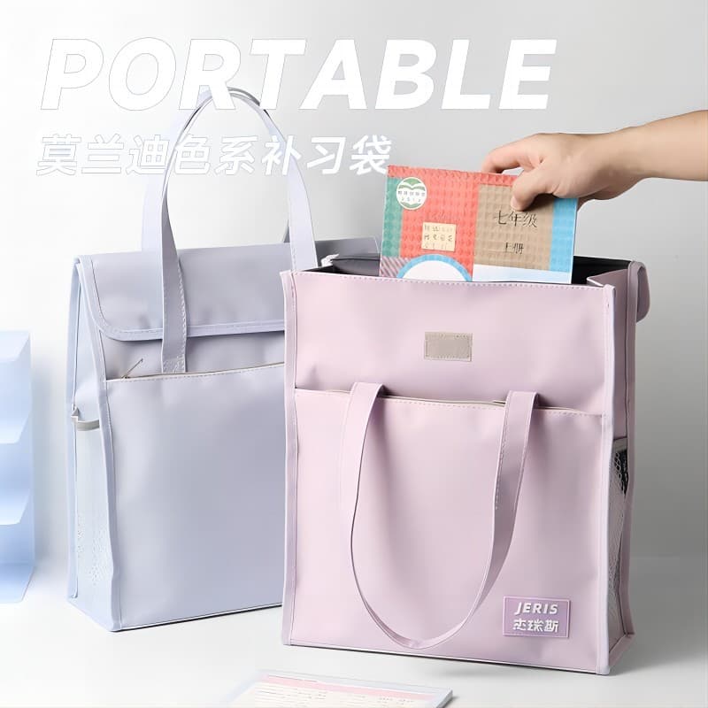 Nova bolsa de livro para estudantes da escola primária A4 lona à prova d'água alça de transporte de mão bolsa tutorial b
