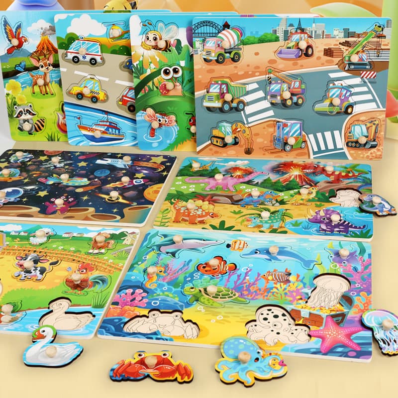 Crianças de madeira mão Grab Board quebra-cabeça jardim de infância bebê quebra-cabeça educação precoce jogo de quebra-c