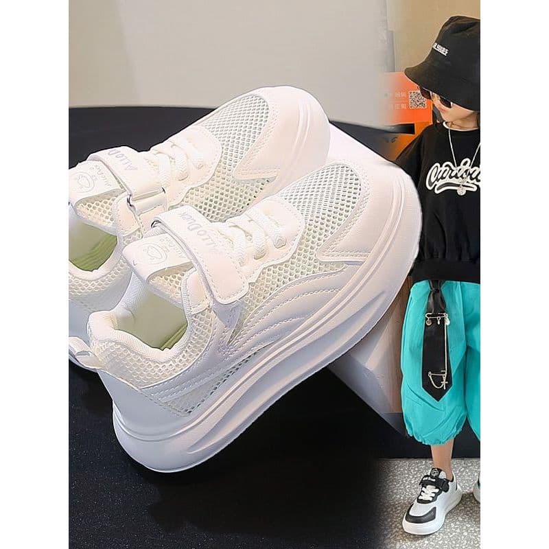 Pequeno pato amarelo crianças sapatos brancos estudante verão novo estilo respirável única malha sapatos meninos meninas