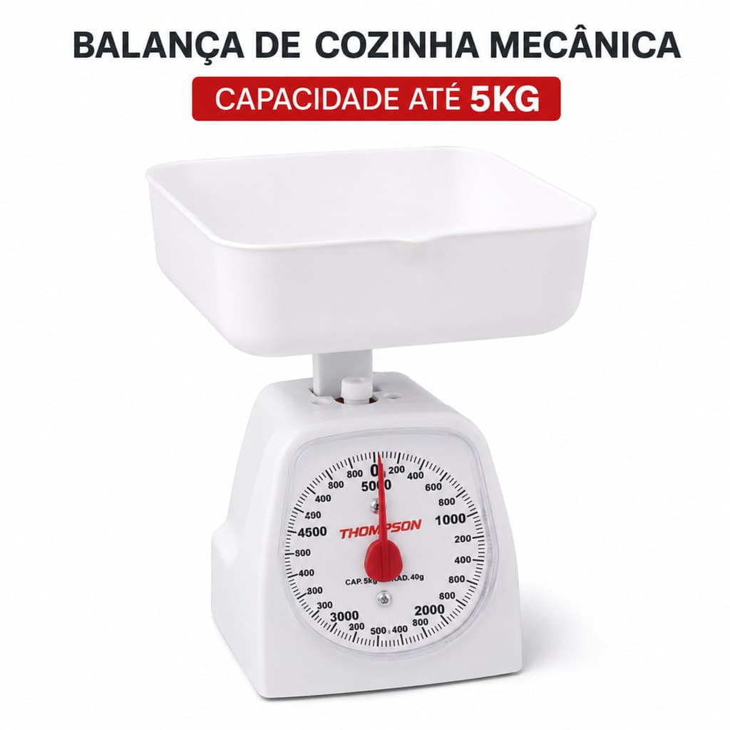 Balança de Cozinha Mecânica Analógica 5kg Thompson com Bandeja para Alimentos