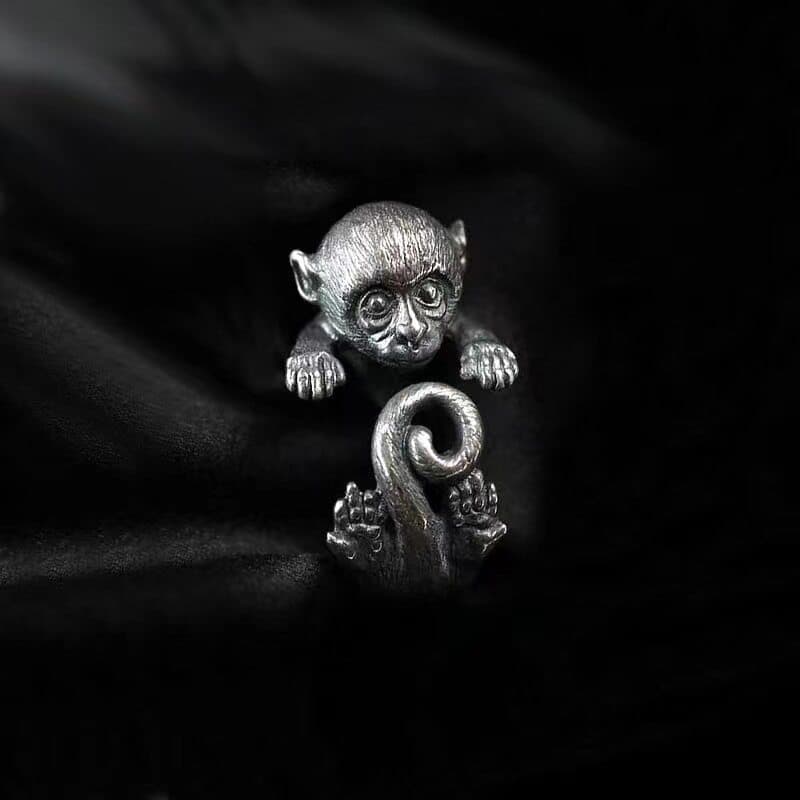 anel kit anel Anel de macaco estilo escuro exagerado rua Hip-Hop personalidade banhado a prata Retro angustiado anel de