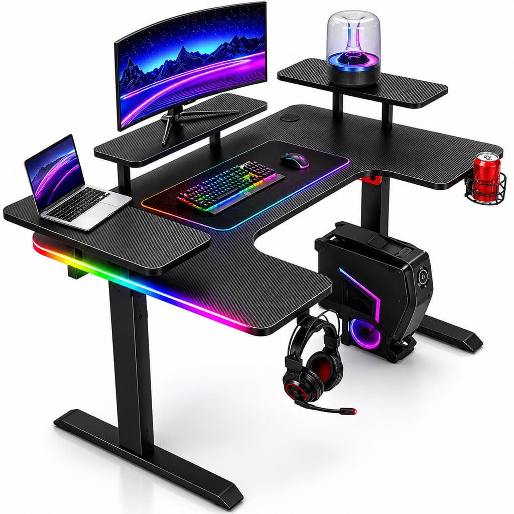 Mesa Gamer Com LED RGB Para Computador Notebook Home Office Suporte Headset DELTA-M1602H