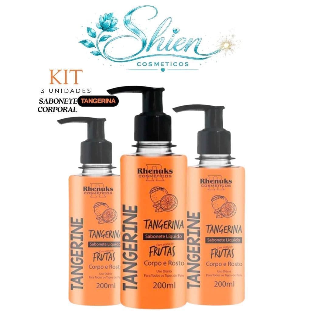 Kit 03 Sabonete Liquido Frutas Corpo e Rosto  Tangerina 200ml Rhenuks (Afilhado)