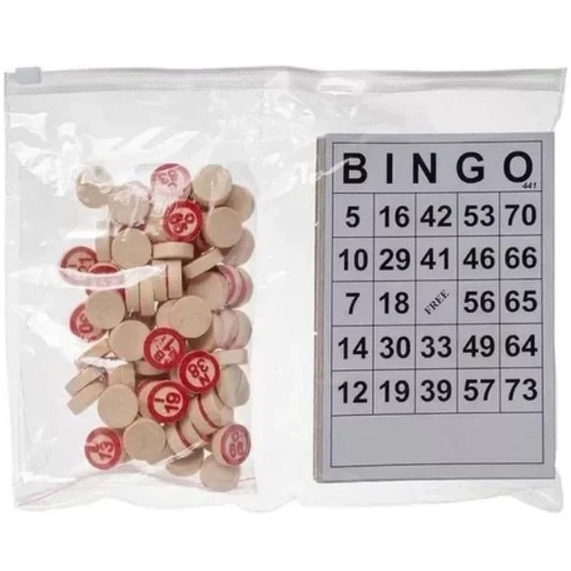 Kit Bingo Cartelas e  Números Marcadores De Madeira