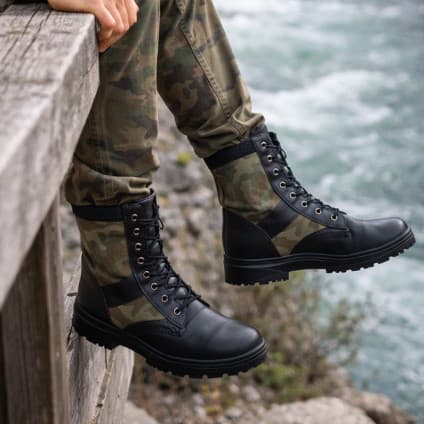 Bota Exercito Camuflada Coturno Couro Militar Masculina para Motociclista Estilo e Durabilidade