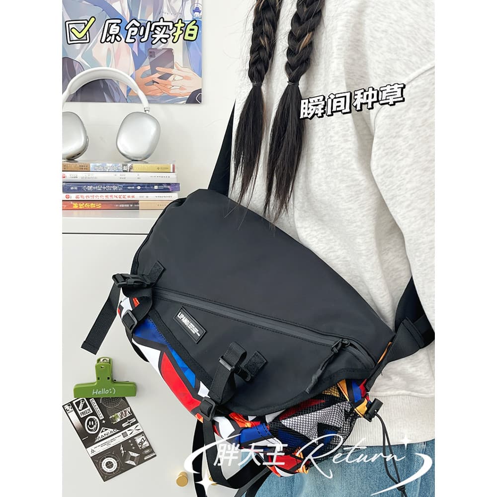 Estilo japonês ins função ventilador ferramentas saco do mensageiro das mulheres dos homens rua Wear bolsa de ombro moda