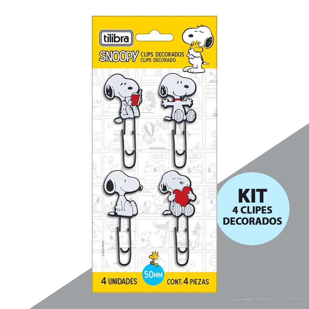 Kit 4 Clipes Decorados Snoopy Tilibra