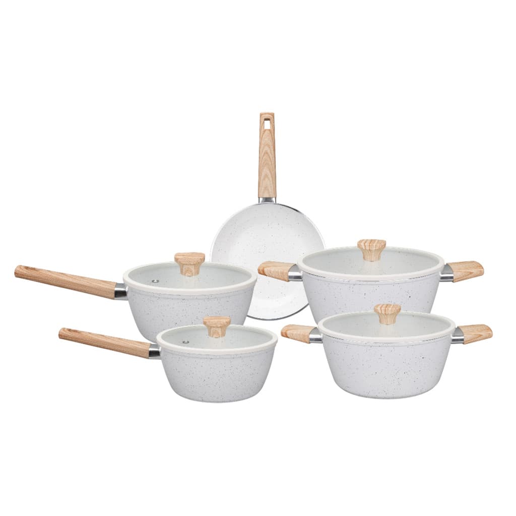 Jogo De Panelas Baccani 5 Peças Revestimento Ceramico Antiaderente Off White