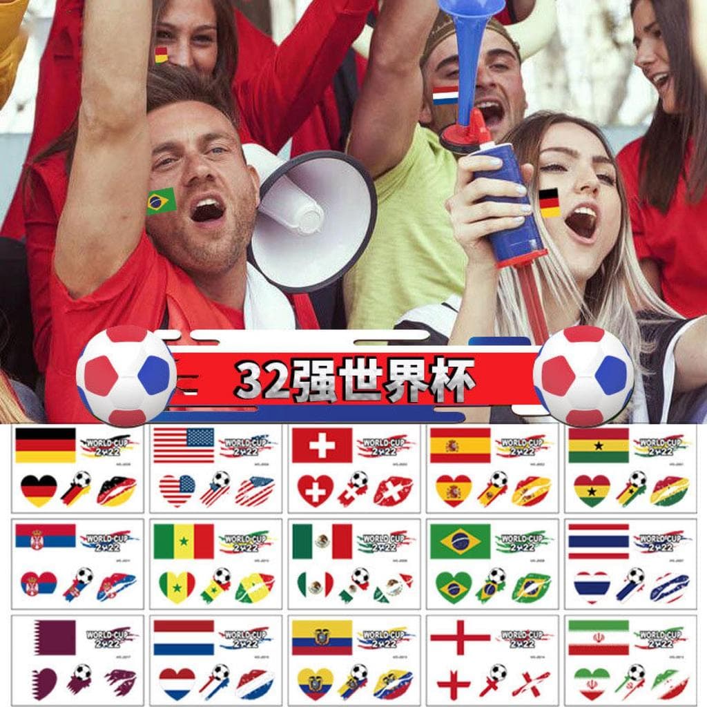 [10 folhas] Adesivos de tatuagem da Copa do Mundo à prova d'água Sweatball Fan Supplies Bar Theme Face Adesivos Jogos Cl