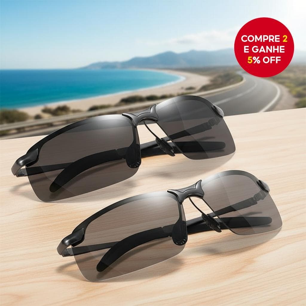 Óculos de Sol Masculino UV400 Polarizado Fotocromático para Dirigir Dia e Noite