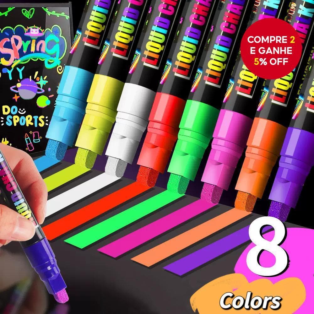 Conjunto De Canetas Marcadoras De Giz Líquido 8 Peças Coloridas-Tinta Com Ponta De Cinzel Para Quadro Negro , Calendário