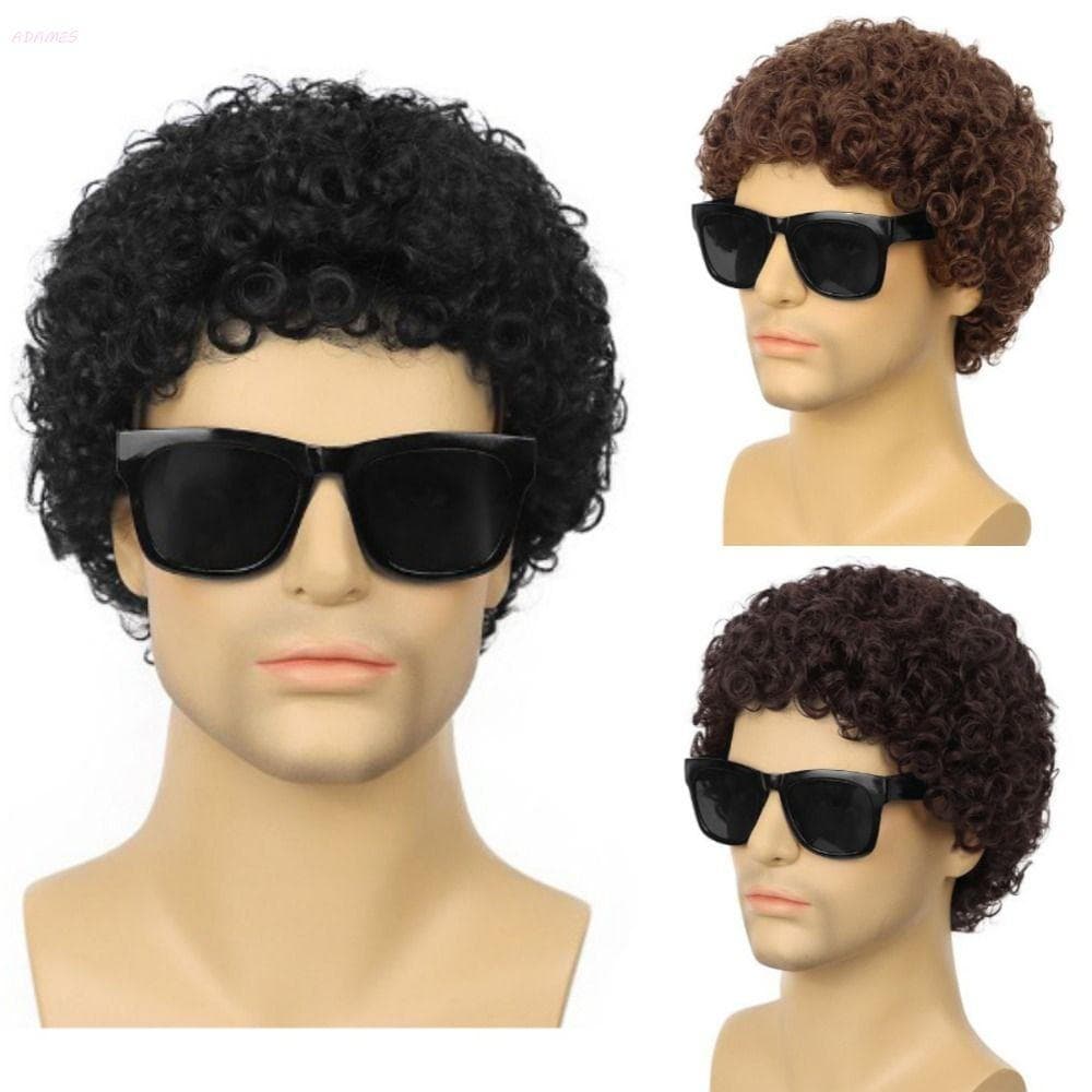 Peruca Cosplay Masculina ADAMES , Perucas Afro Encaracoladas Curtas Sintéticas De Halloween , Oscilante Natural Bonita E