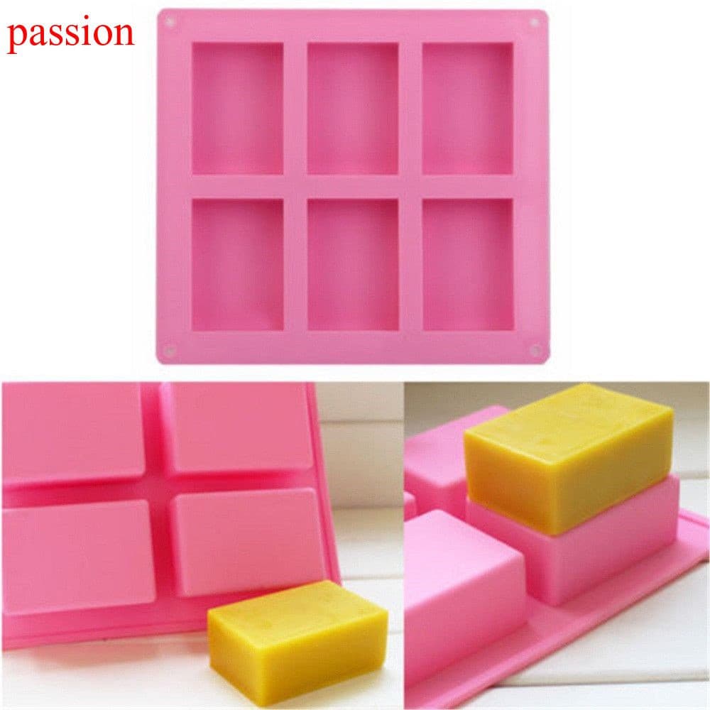 Molde de silicone retangular Passion com 6 cavidades, molde para sabonete, molde para assar bolos, artesanal DIY.