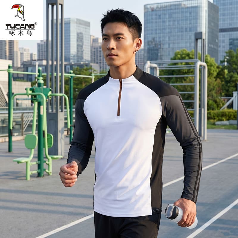 Woodpecker de secagem rápida manga comprida camiseta masculina contraste cor manga Raglan estilo esportivo protetor sola