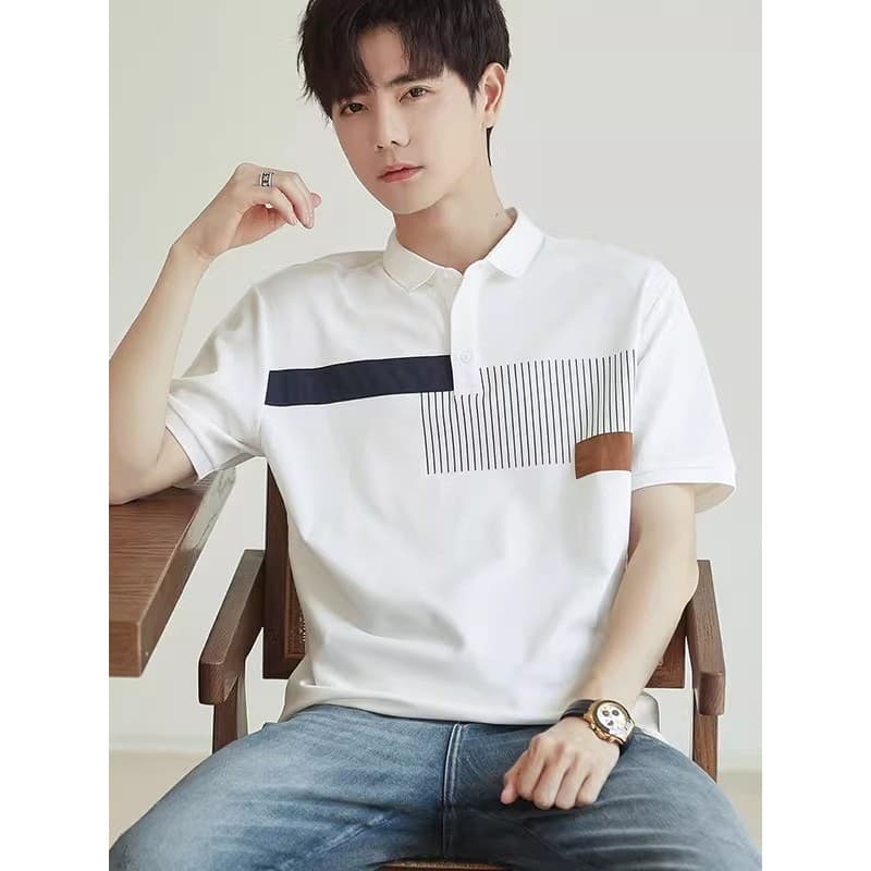 Camisa polo masculina com costura de alta qualidade, lapela de seda gelada, manga curta, 2026, verão, novo estilo, roupa