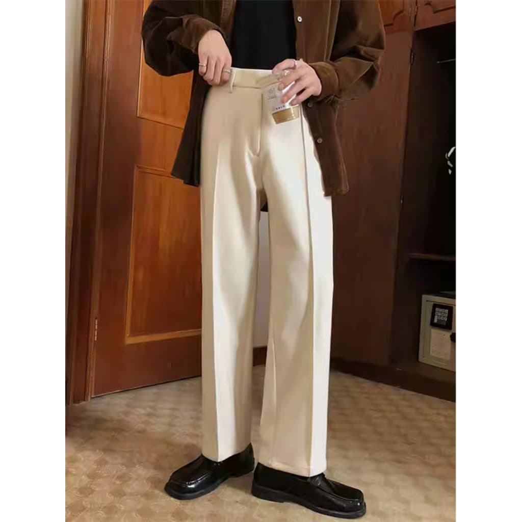 Outono inverno versão coreana de lã casual terno calças em linha reta solto pingente Retro High-End Drape calças casuais