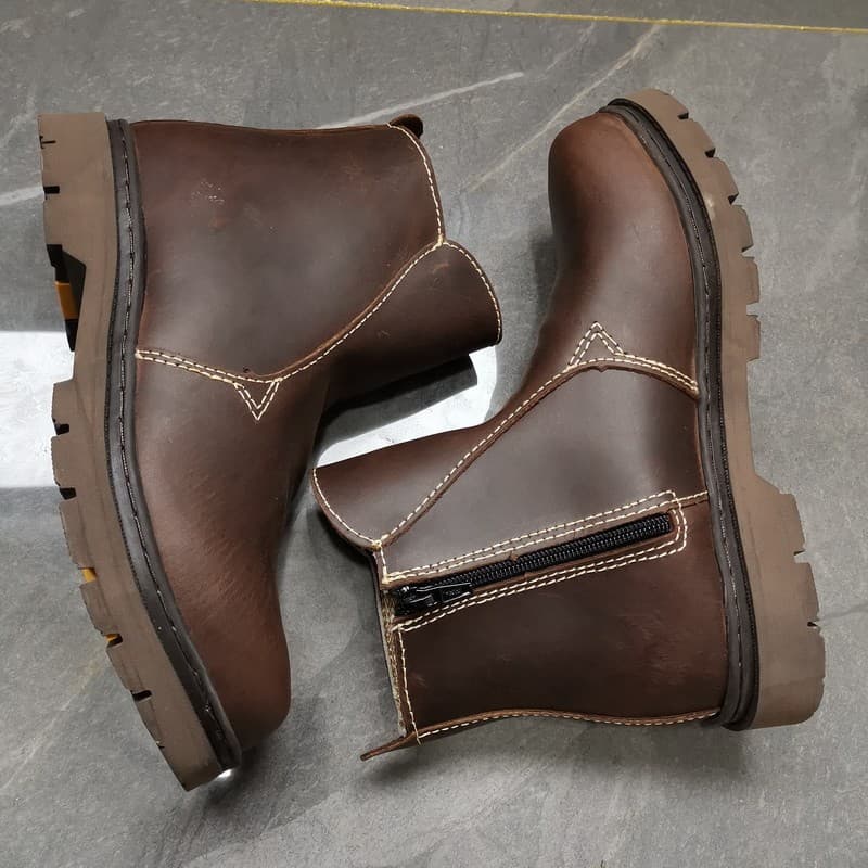 Botas Martin de couro genuíno genuíno dos homens tubo curto com zíper botas de couro ao ar livre botas gerais Retro bota