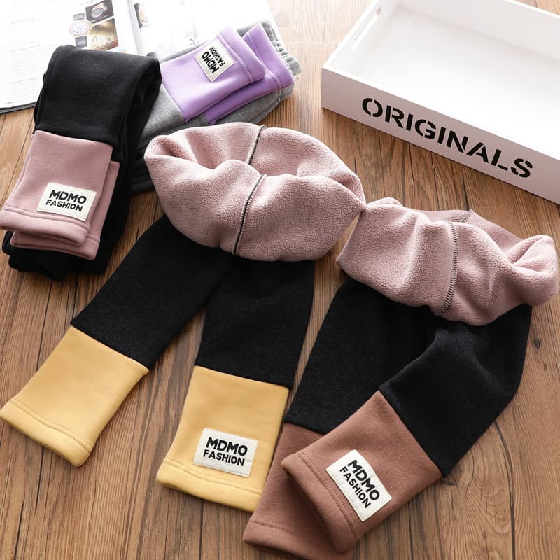 Meninas forro de lã Leggings outono inverno médio grande crianças estilo ocidental costura rotulagem exterior usar calça