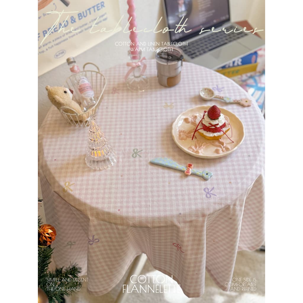 Toalha de mesa estilo doce para meninas francesas, capa xadrez rosa, estilo coreano, toalha de mesa redonda, decoração e