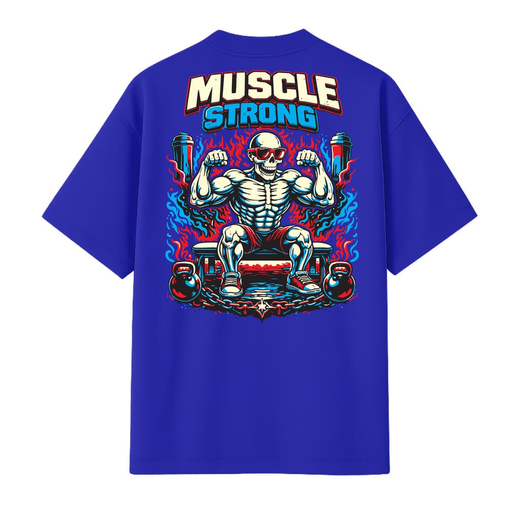 Camiseta Oversized Muscle Strong Esqueleto Sheipado Azul