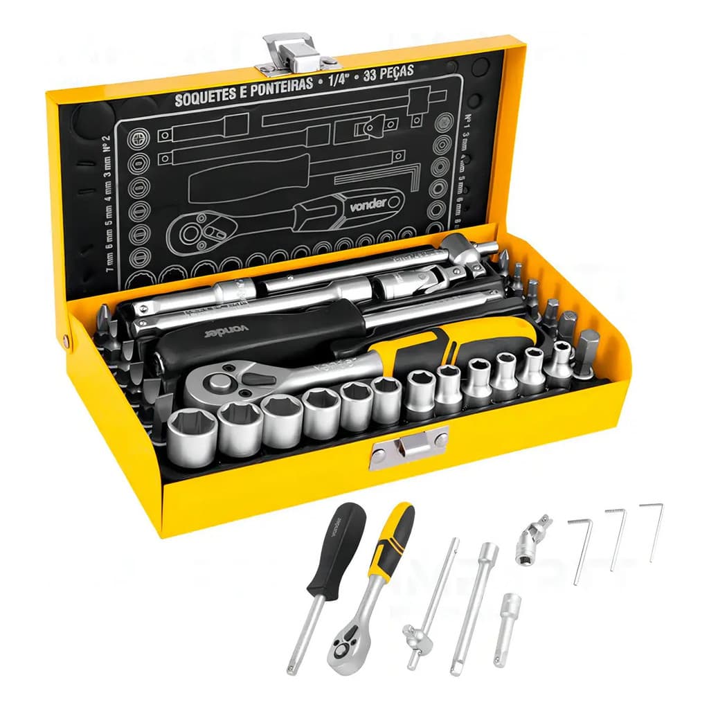 Jogo De Soquete 1/4 Com 33 Peças Sextavado 4mm a 13mm Vonder