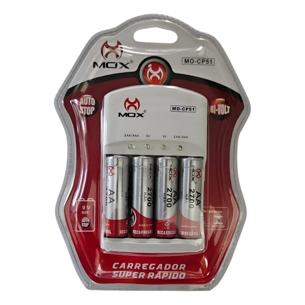 Carregador Com 4 Pilhas Aa Recarregável 2600 Mah Mo-cp51 ...