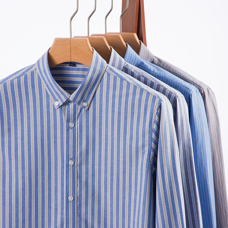[Botão de gola] Camisa listrada masculina Four Seasons High-End Feeling Pure Cotton Casual respirável de manga comprida