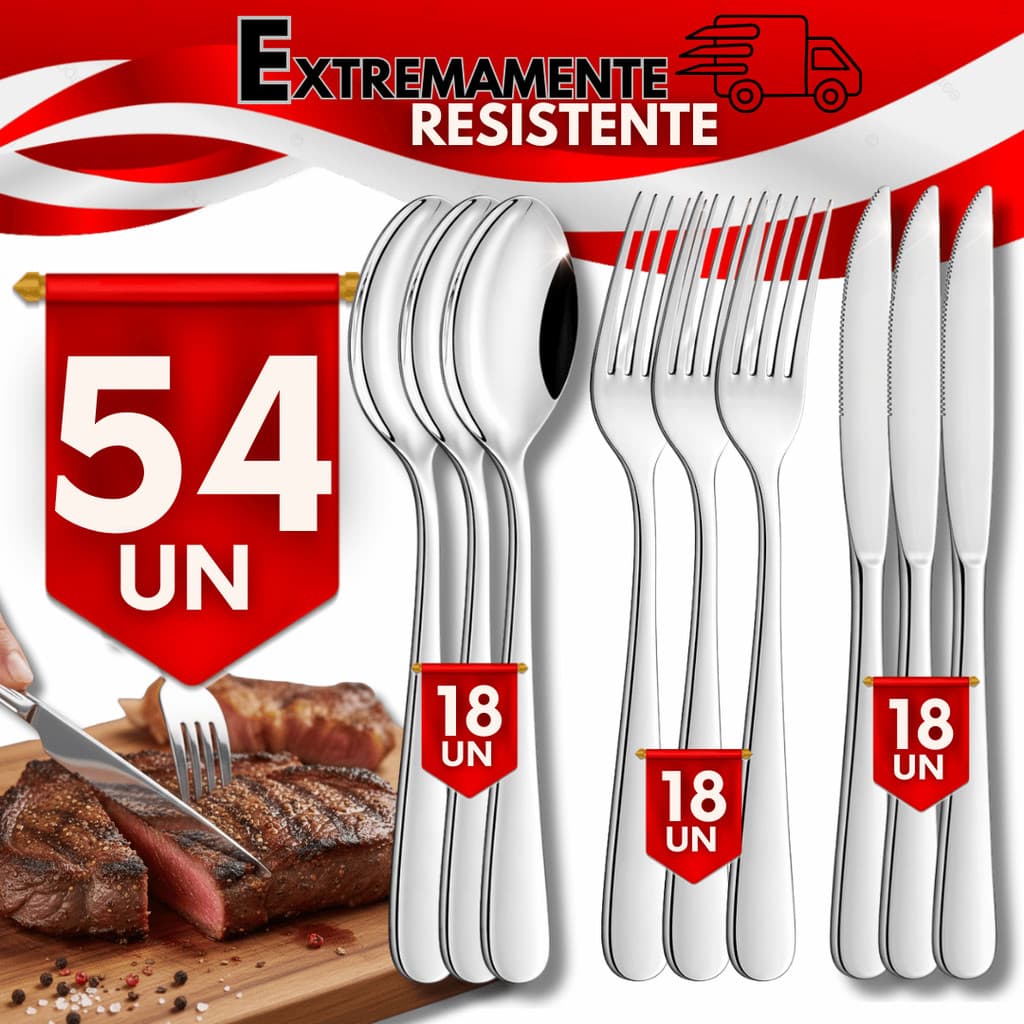 Jogo de Talheres 24/36/54/48 Peças Conjunto Kit Garfo Faca e Colher Prime Cozinha Aço Inox Premium