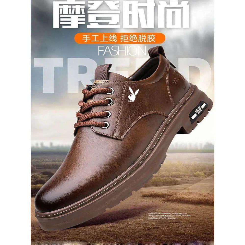Playboy sapatos masculinos de couro genuíno outono inverno aumento interno negócios sapatos de couro casuais de sola gro