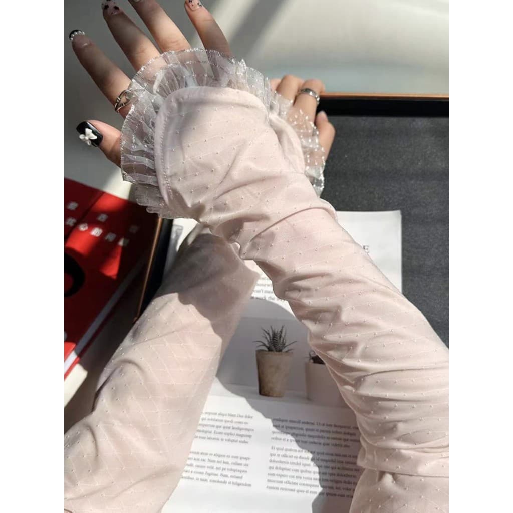 2024 novo estilo senhoras estilo renda borda protetor solar manga motorista feminino ferramenta útil verão fino luvas de