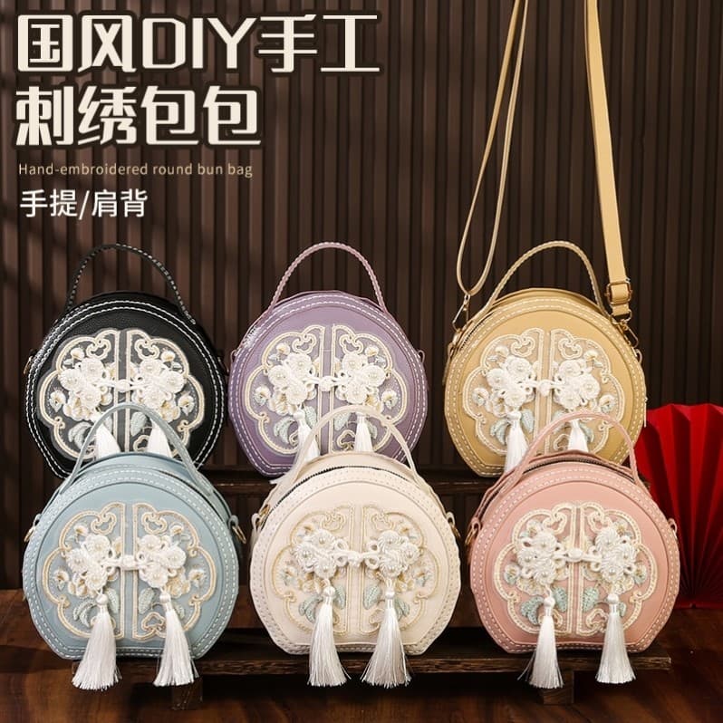 Diy Material saco artesanal presente estilo chinês saco redondo 2025 novo estilo grande capacidade estudante tecido ombr