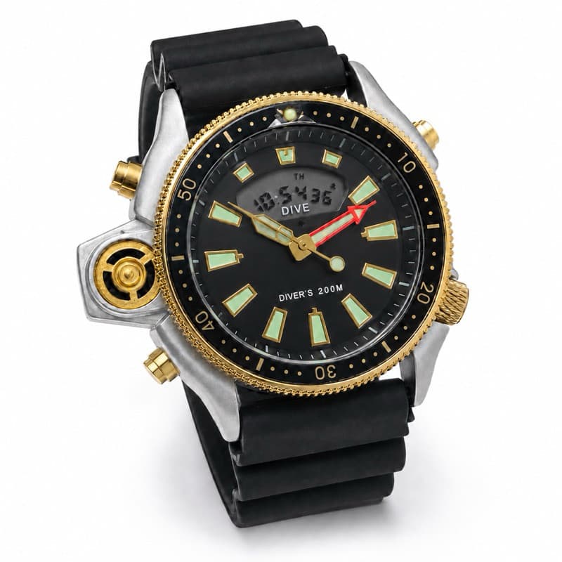 Relógio Masculino Premium Esportivo Dourado Preto Analógico Digital Estilo Diver Luxo..