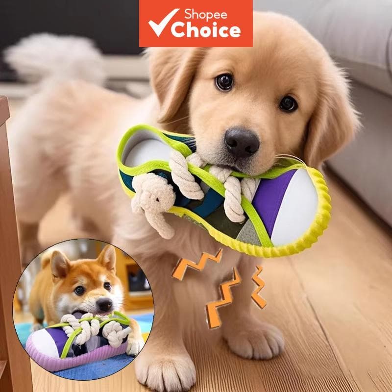 Brinquedos para cães em forma de chinelo com corda de algodão, ideais para moer os dentes, resistentes a mordidas e com