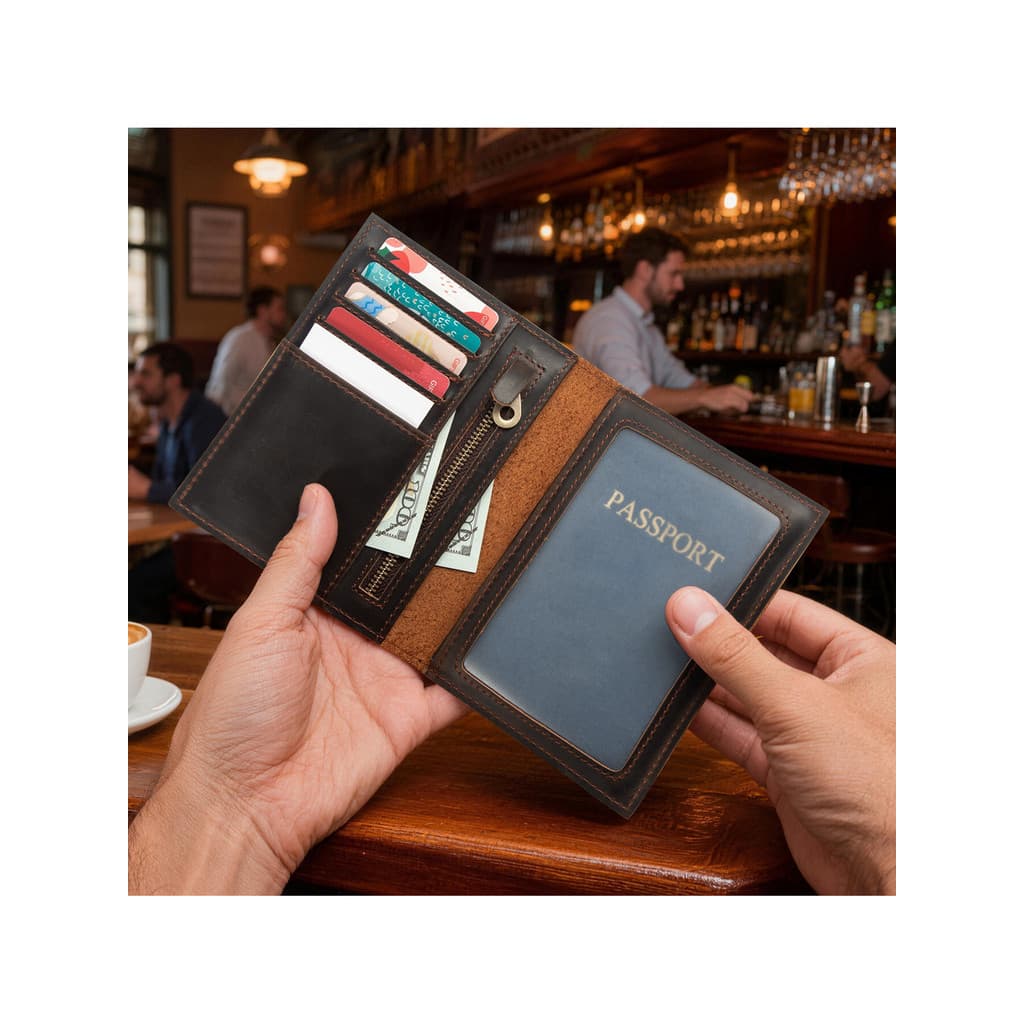 2026 Novo estilo Crazy Horse Couro Feito à Mão Bolsa para Passaporte Couro Genuíno Porta-cartões de Mudança Masculino Re