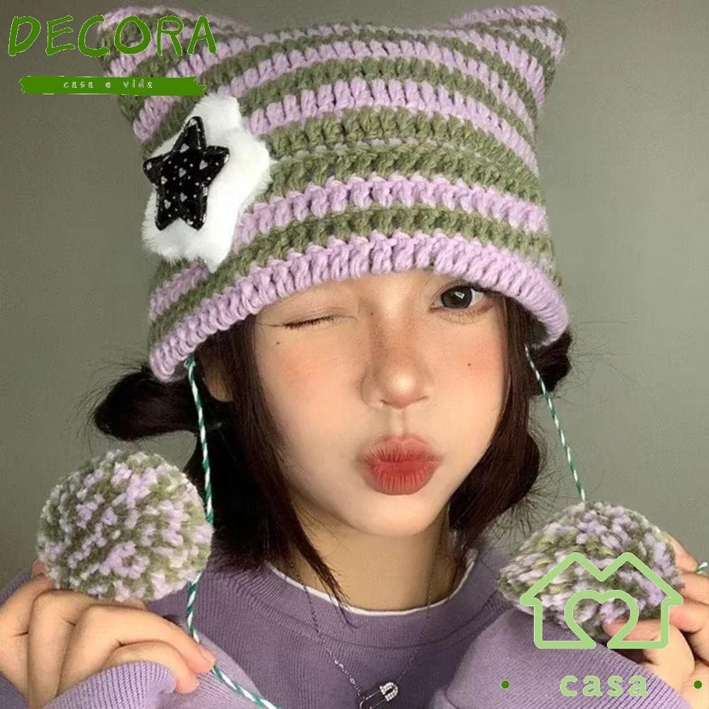 Chapéu DECORA Star Devil , Gorro Y2K Listrado Fofo Y2K , Boné De Lã De Tricô Hip-hop Outono Inverno