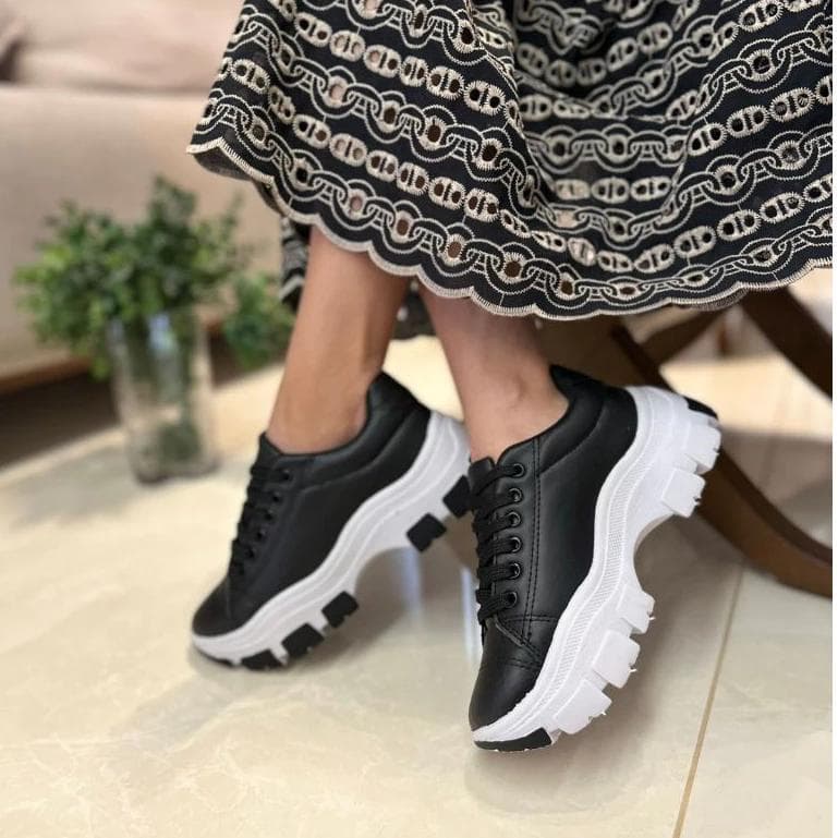 Tênis Feminino Plataforma Tratorada 34 ao 39 Macio Antiderrapante para Trabalho Passeio Festa Frete Grátis