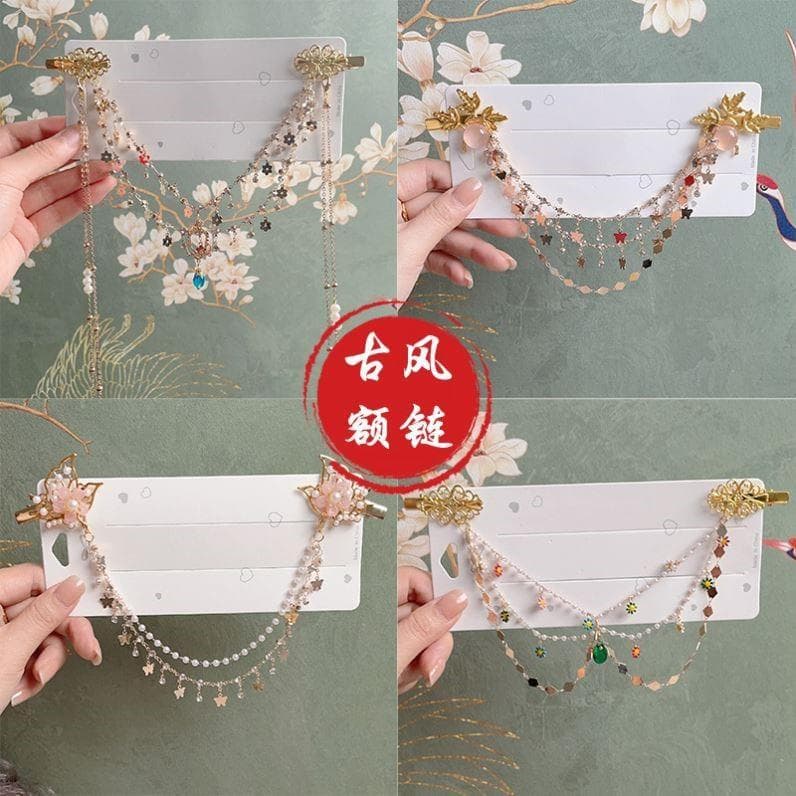 Meninas estilo antigo acessórios de cabelo meninas testa corrente Hanfu estilo exótico testa seda estrada pérola minoria