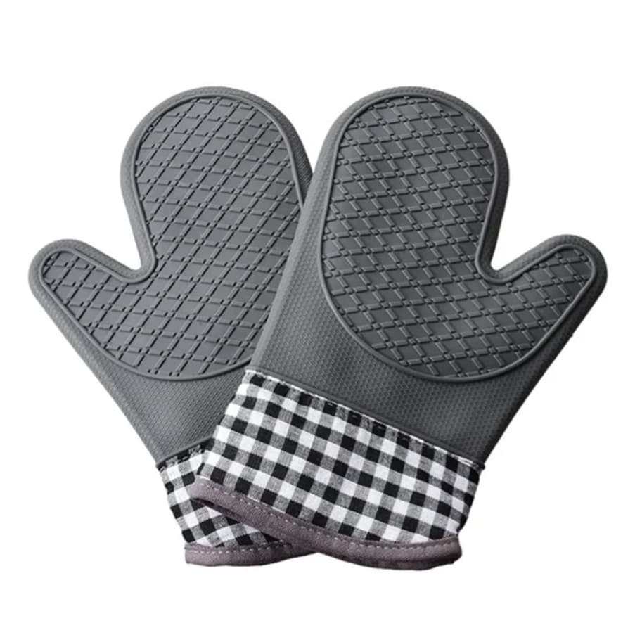 Luvas de Forno de Silicone, Resistentes ao Calor, Padrão Xadrez Preto e Branco, o Par mão direita e esquerda