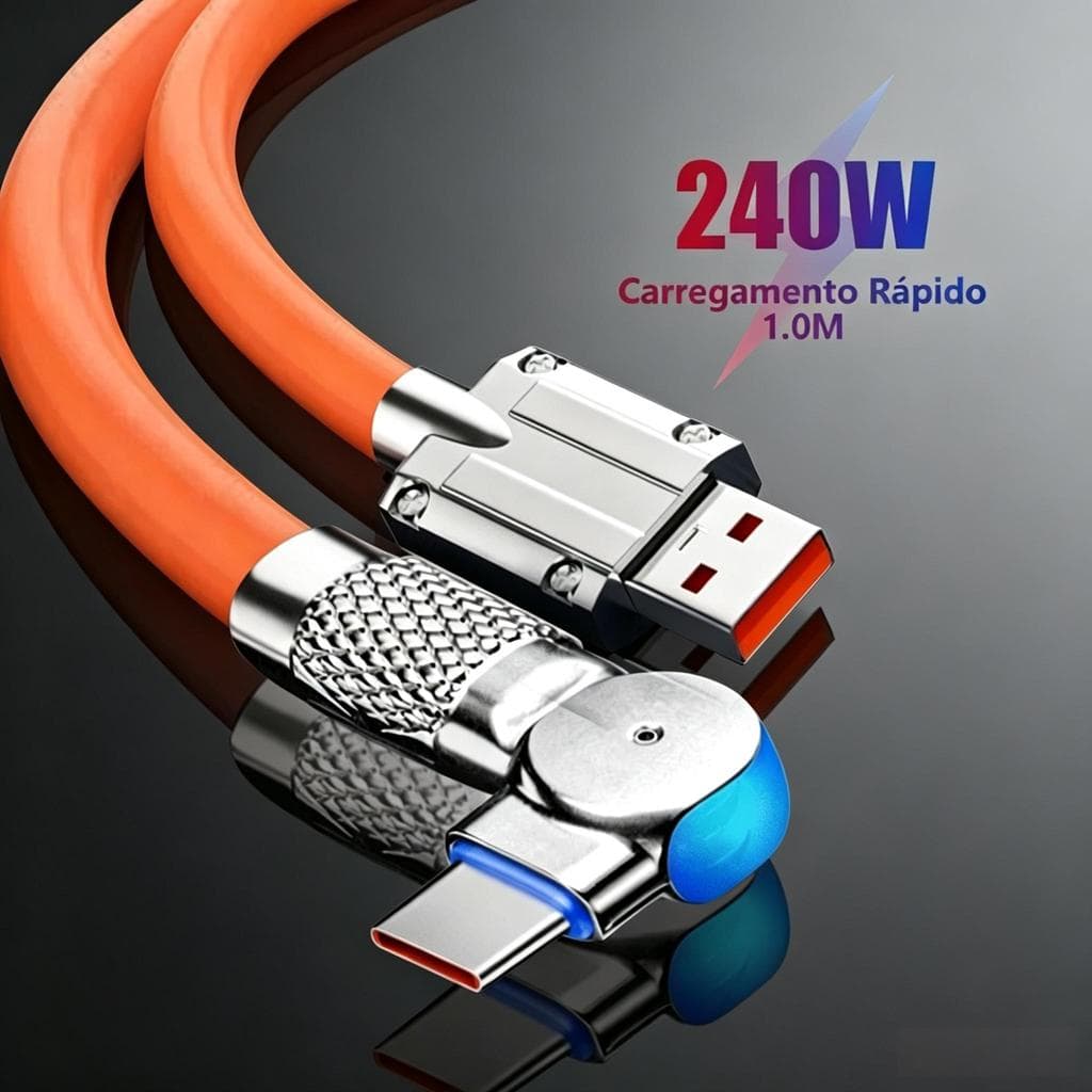 Cabo Carregador Para Carregamento Rápido Tipo C Micro USB iOS Suporta 180 ° Cabos Indicadores LED De Silicone De Rotação