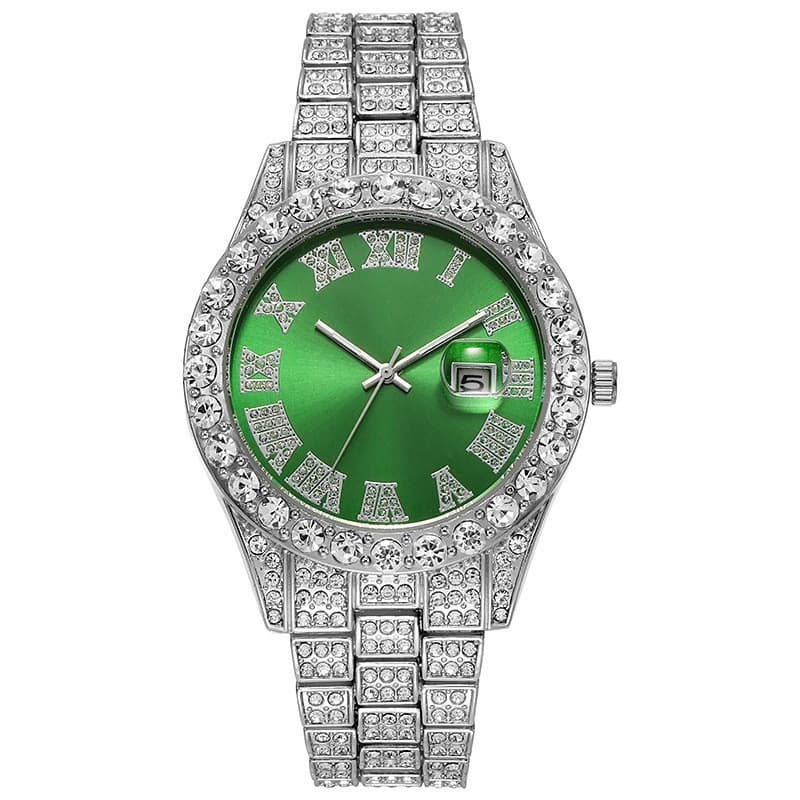Relógio De Quartzo Masculino Novo Estilo De Moda Conjunto De Diamante Com Mostrador Grande