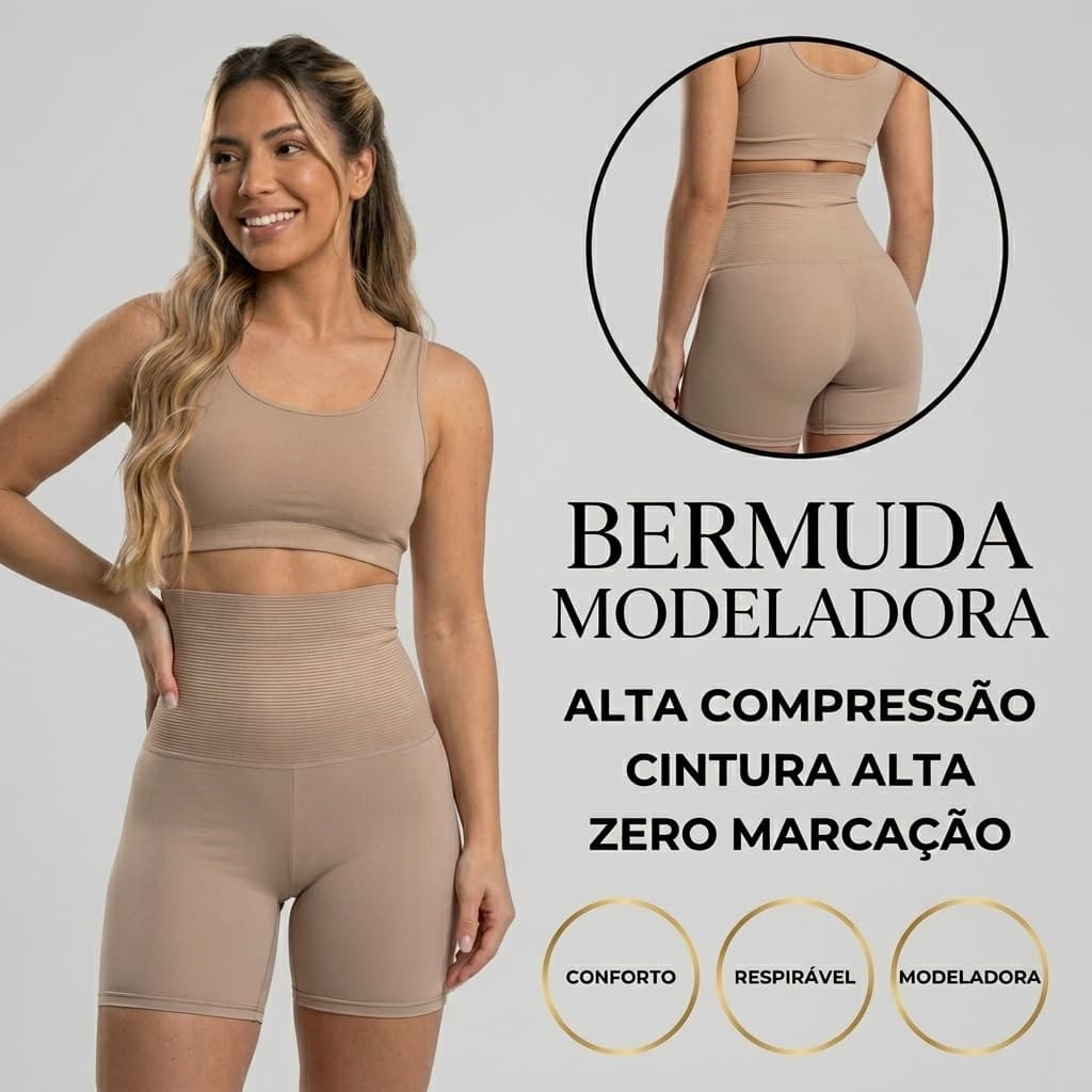 Bermuda Modeladora Feminina Alta Compressão Pós-Parto Não Enrola