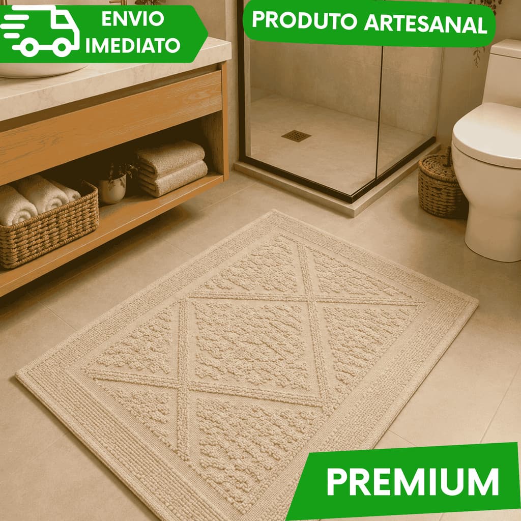 TAPETE PARA BANHEIRO ARTESANAL 50X60 PREMIUM MACIO DECORAÇÃO CLEAN CRU