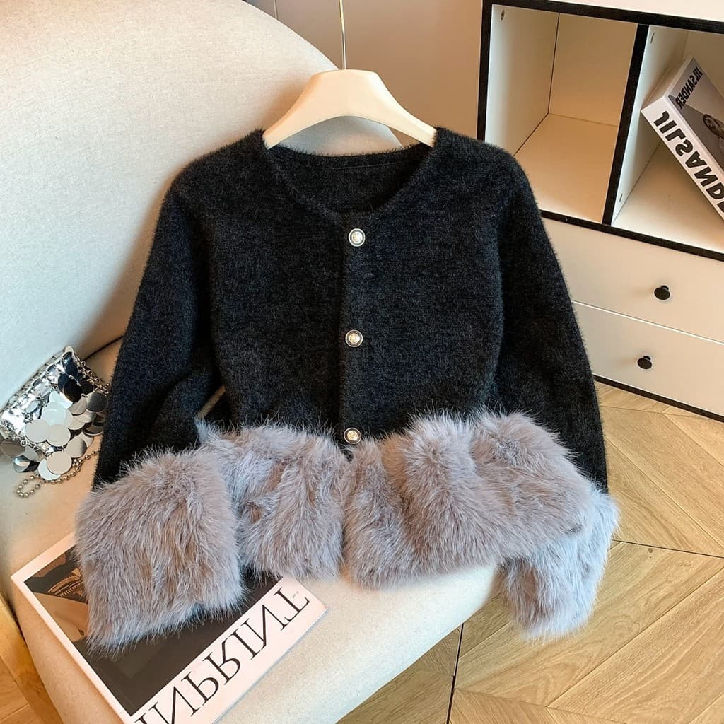 Xiaoxiang estilo camisola jaqueta feminina estilo francês estilo elegante 2025 outono inverno novo estilo grosso vison v