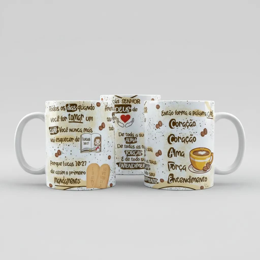 Caneca Café Personalizada Porcelana Lucas 10:27 Bíblico Cristã