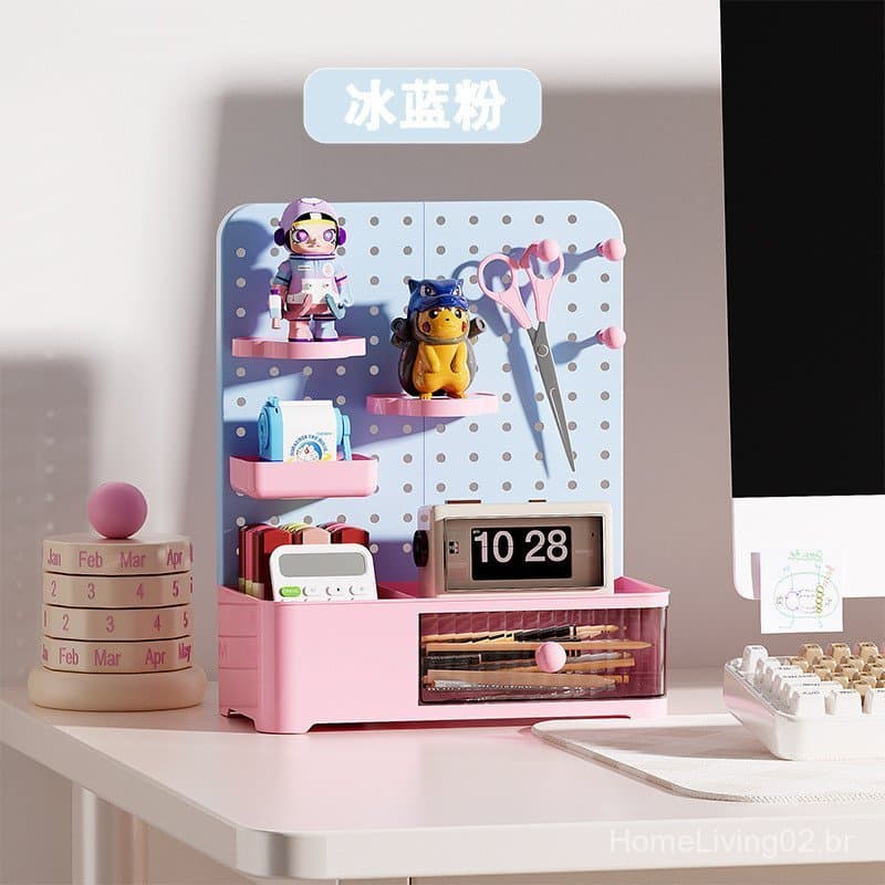 Caixa de armazenamento de figuras com design de painel perfurado para mesa de escritório, expositor de caixas surpresa,