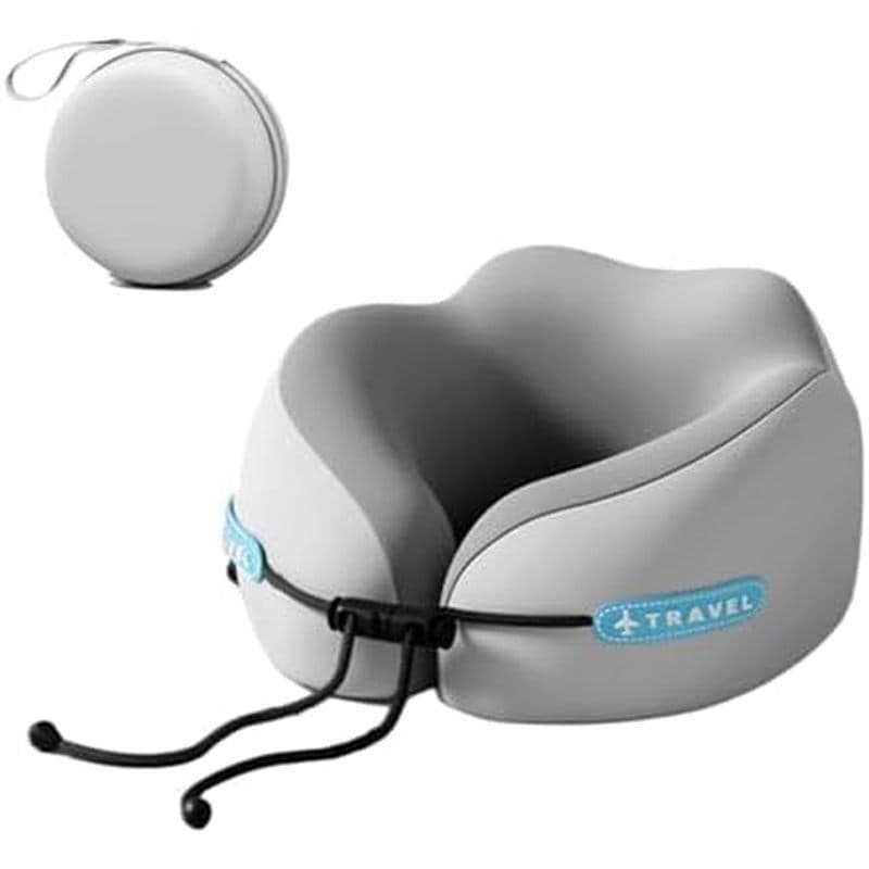 Almofada De Pescoço De Viagem De Espuma Viscoelástica Cinza-Suporte Ergonômico Para Aviões , Voos Longos & amp ; Passeio